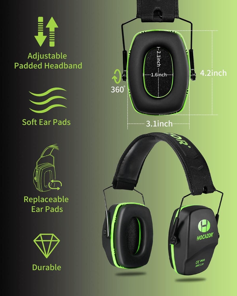 Hocazor Shooting Ear Protection NRR 26dB Suit for Shooters Hunting Range Racing Concert Sports Events Airports - Black&Green HO1006 - Image 3